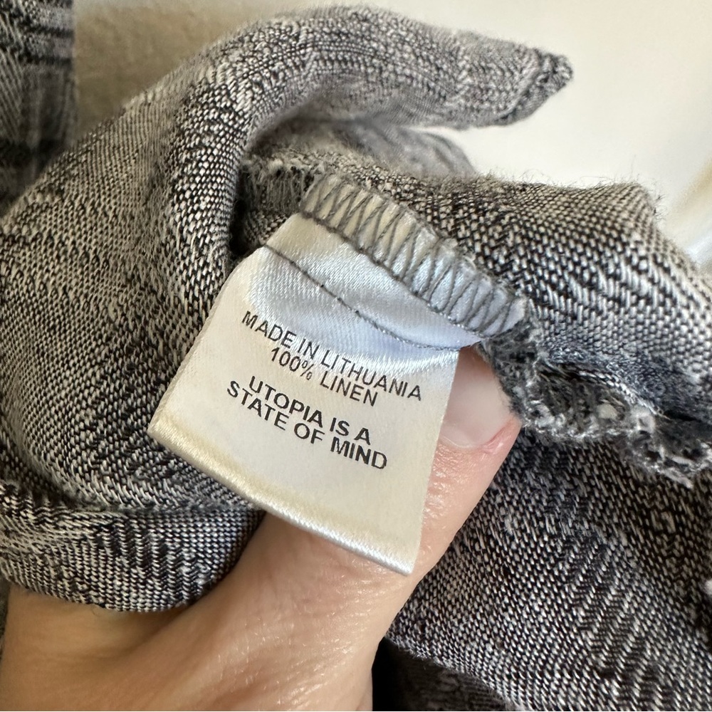 FLAX Linen Dress V-Neck with Pockets Gray and Black M - Picture 9 of 10